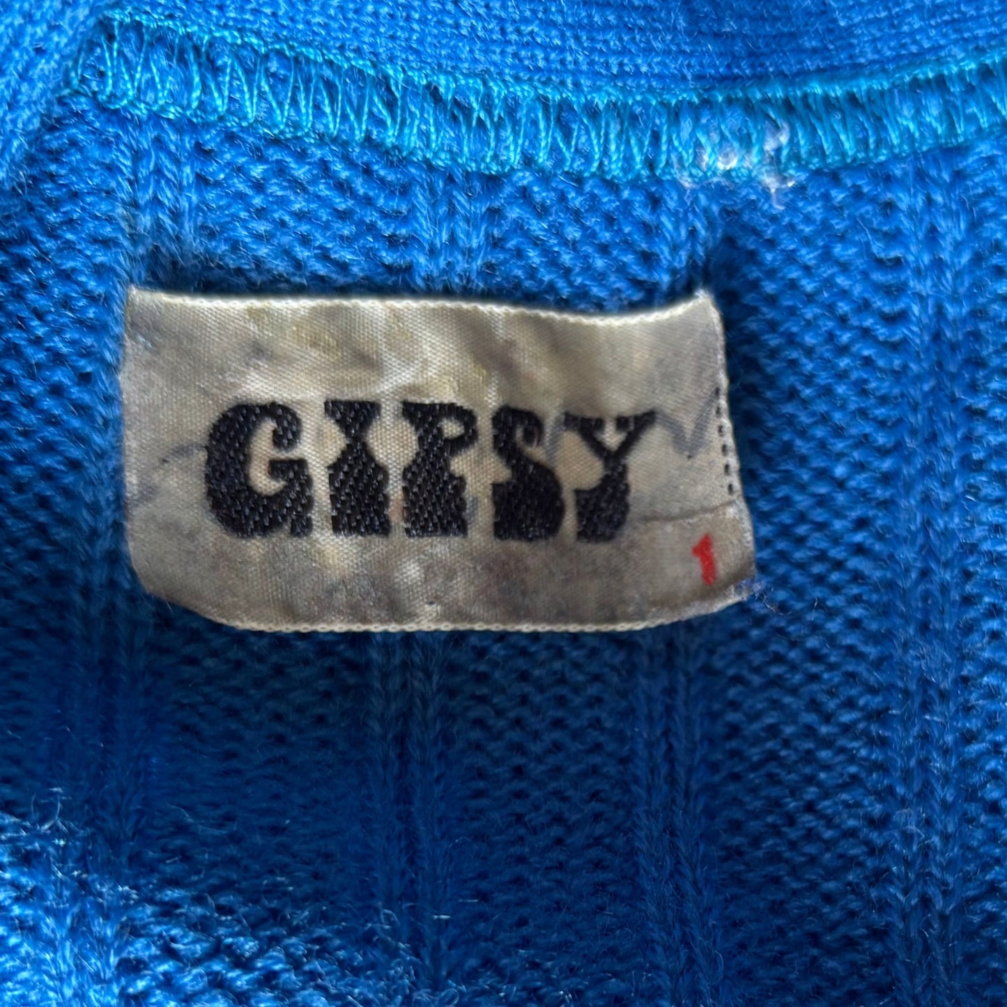 70s Blue Ribbed V neck Vintage Cardigan. Approx UK size 8-10