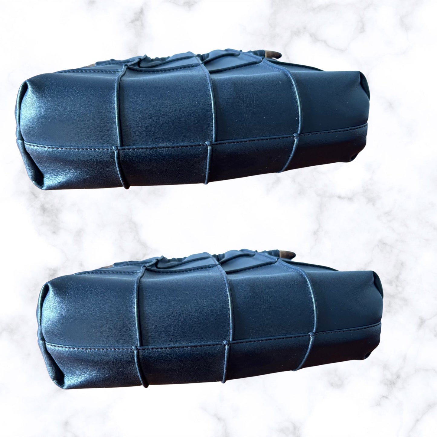 Navy Blue Miss Salisbury Vintage Top Handle Bag with Wooden Detail