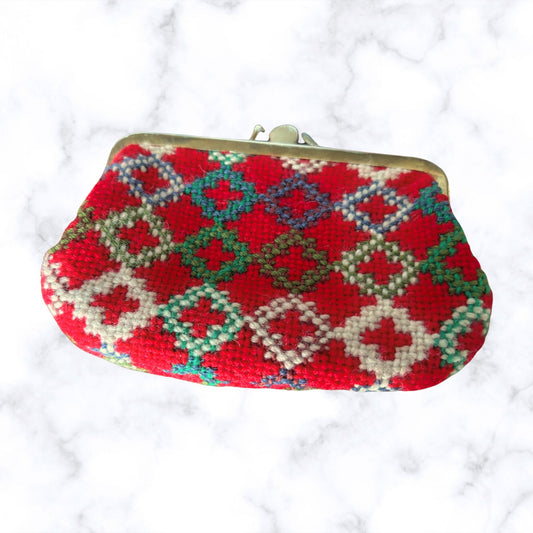 Vintage Red, White, Blue and Green Welsh Wool Tapestry Coin Purse