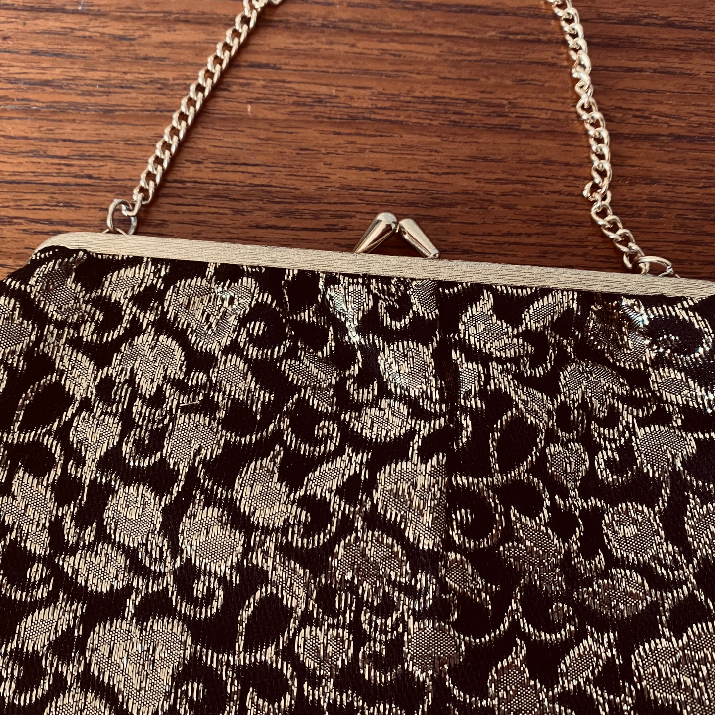 60s black and gold sparkly floral print handbag with matching mini hand mirror. Great gift idea.