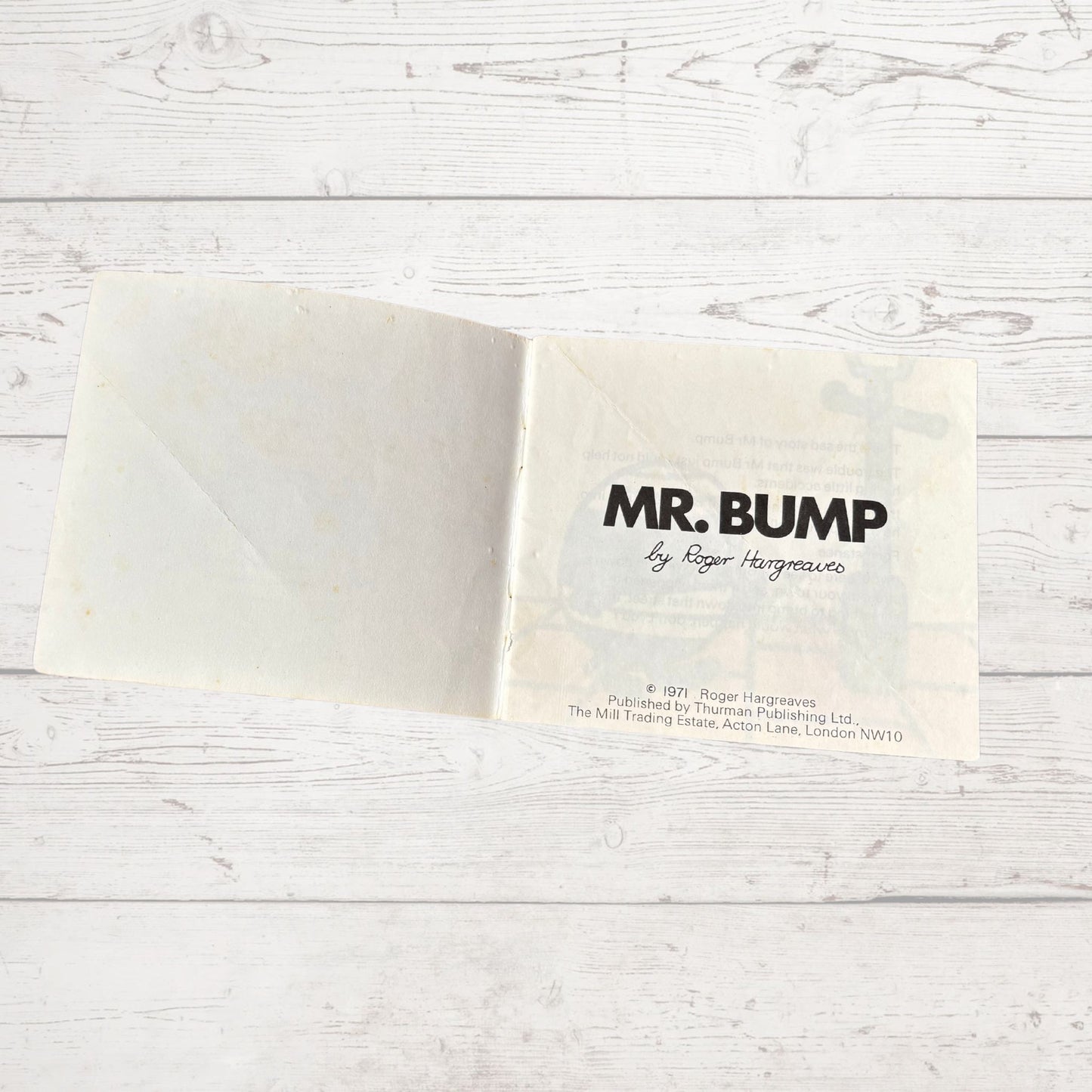 Mr. Bump by Roger Hargreaves. Original 1970s The Mr Men series. 1971 edition. Great gift idea