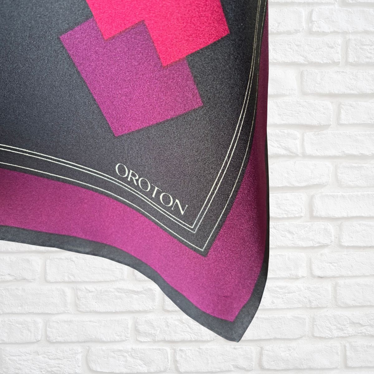 Black, Purple and Pink Geometric Print Vintage Oroton Silk Scarf. Great Gift idea
