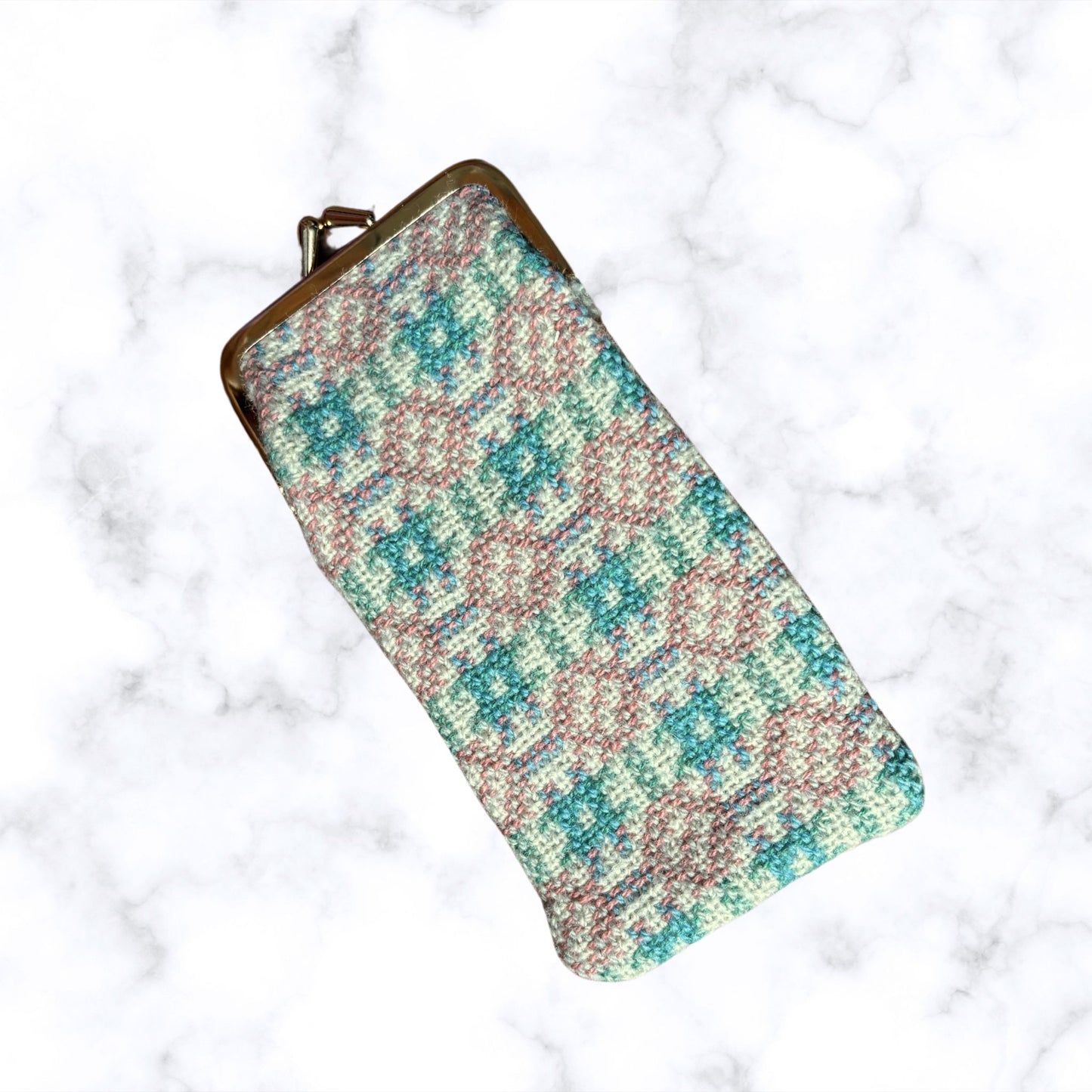Vintage Cream, Blue, Pink and Green Wool Tapestry Glasses Case