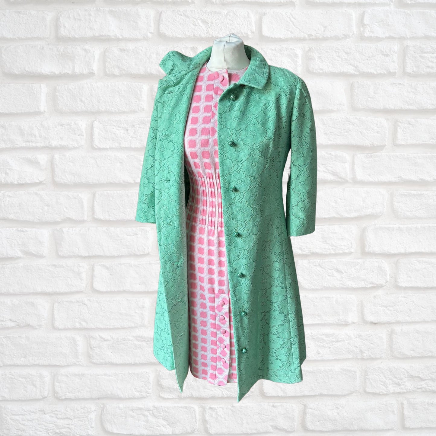 60s style mint green vintage lace coat/ dress. Approx UK size 10-12