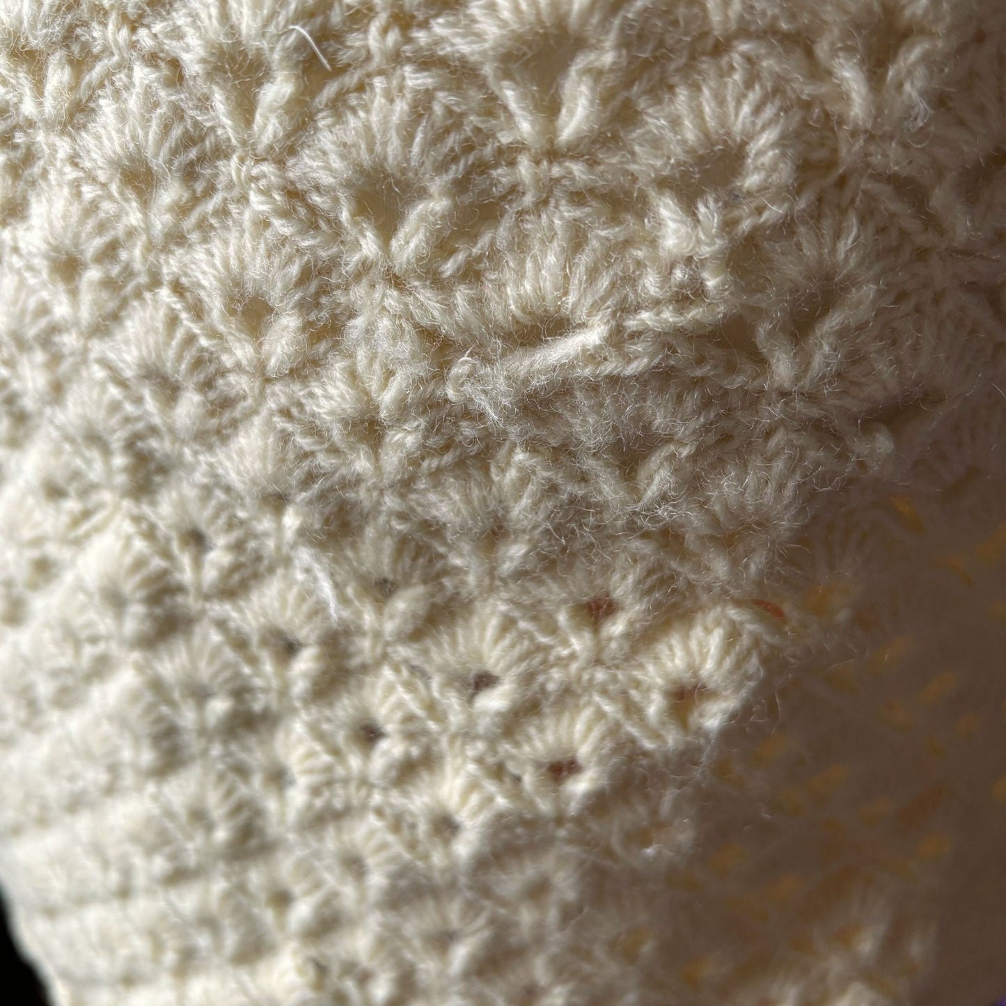 Vintage 60s Cream Crochet Mini Dress with Velvet Ribbon Detailing. Approx U.K. size 6-8