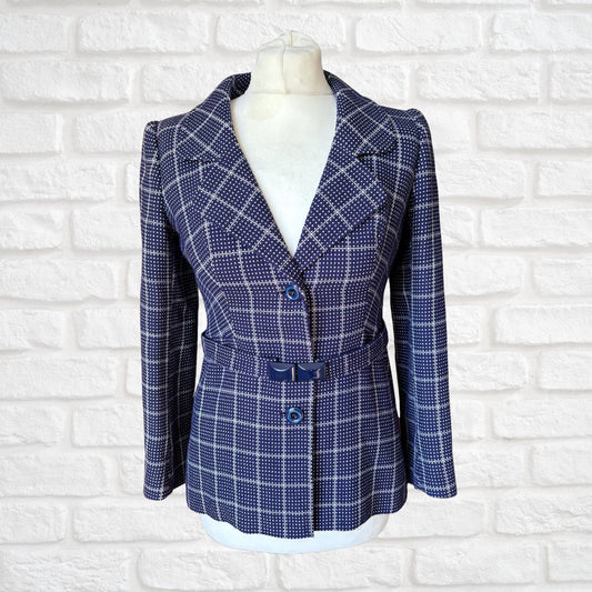 Vintage Navy & White 70s Belted Jacket with Wide Lapels .Approx UK size 8-10
