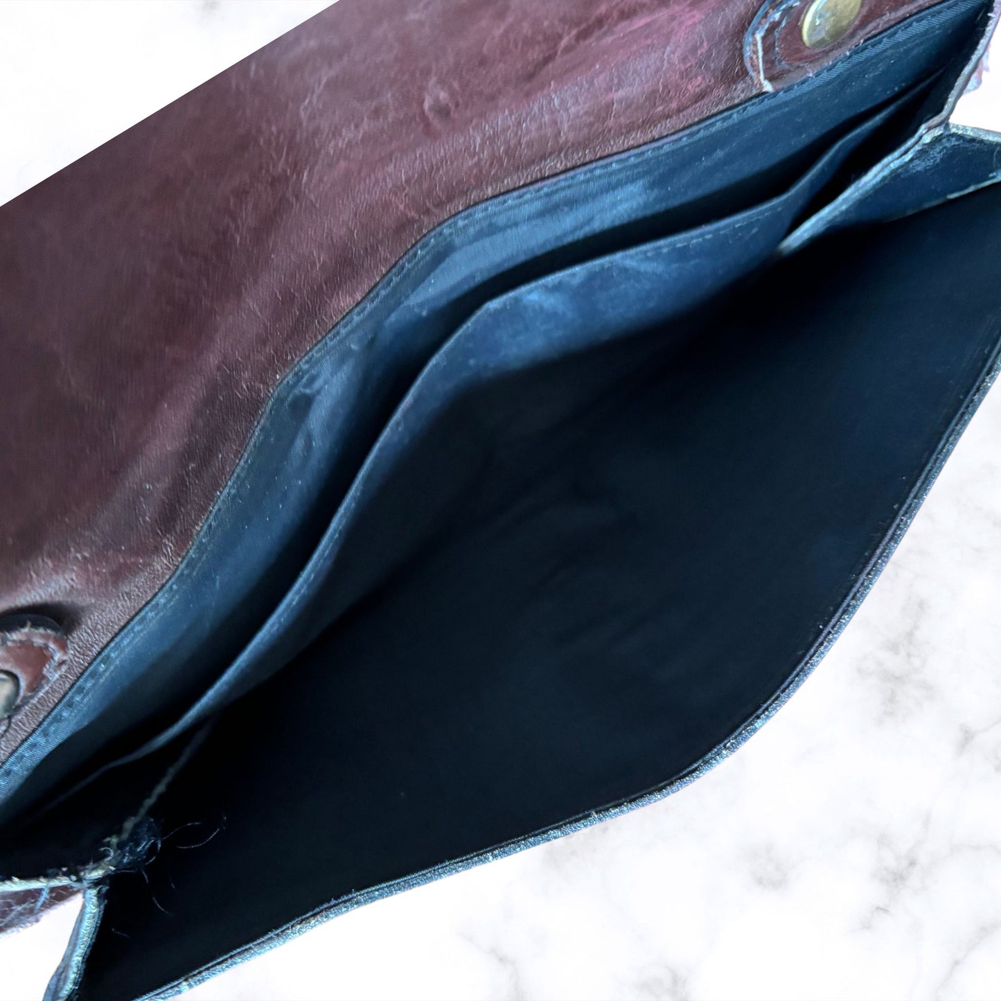 Vintage 80s Burgundy Brown Envelope Bag with Detachable Cross Body Strap