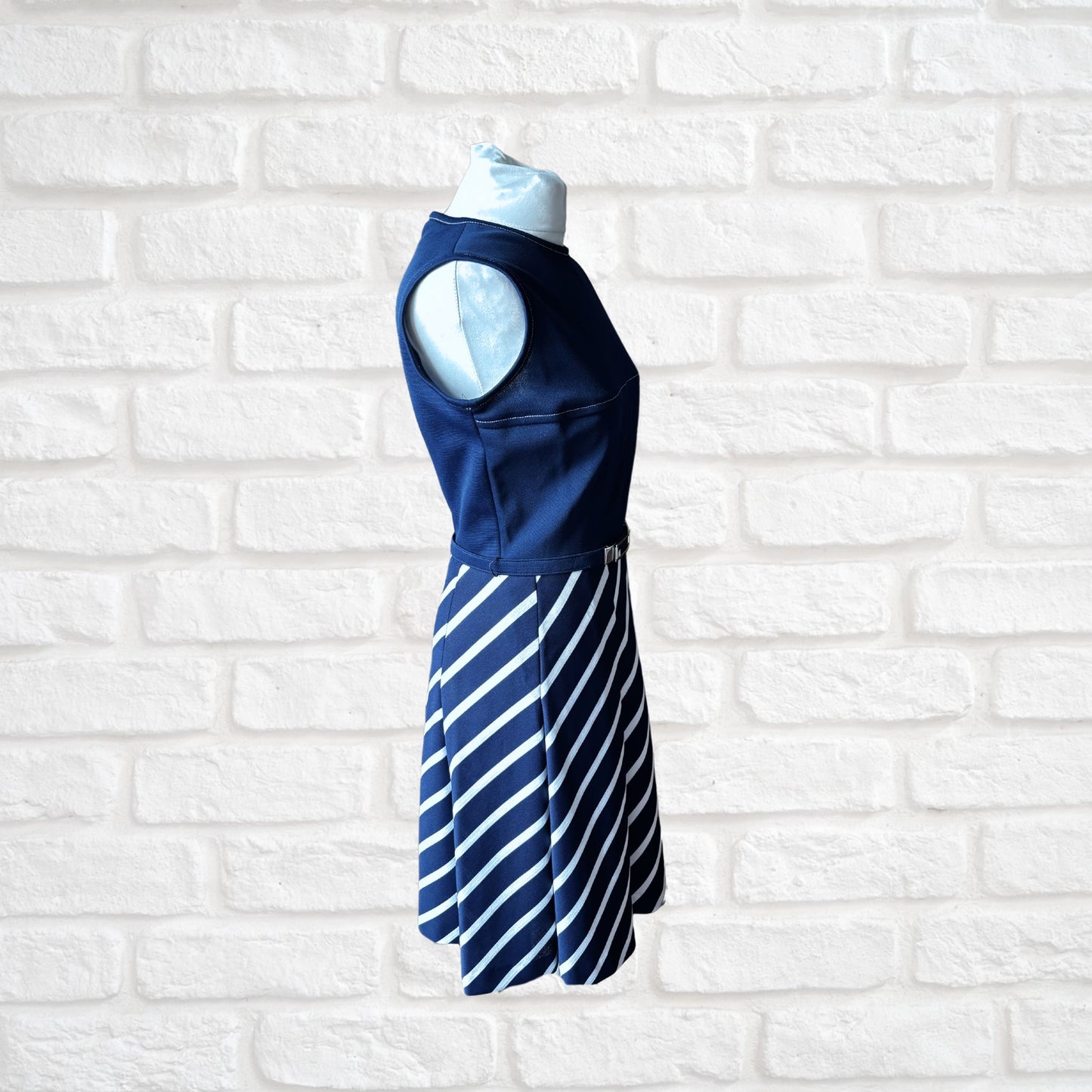 60s Vintage Mod Style Navy Blue and White Scooter Dress with Matching Belt. Approx UK size 8-10