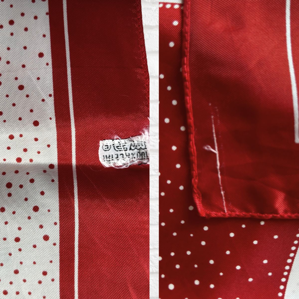 Red and White Striped and Polka Dot Square Vintage Scarf. Great Gift idea