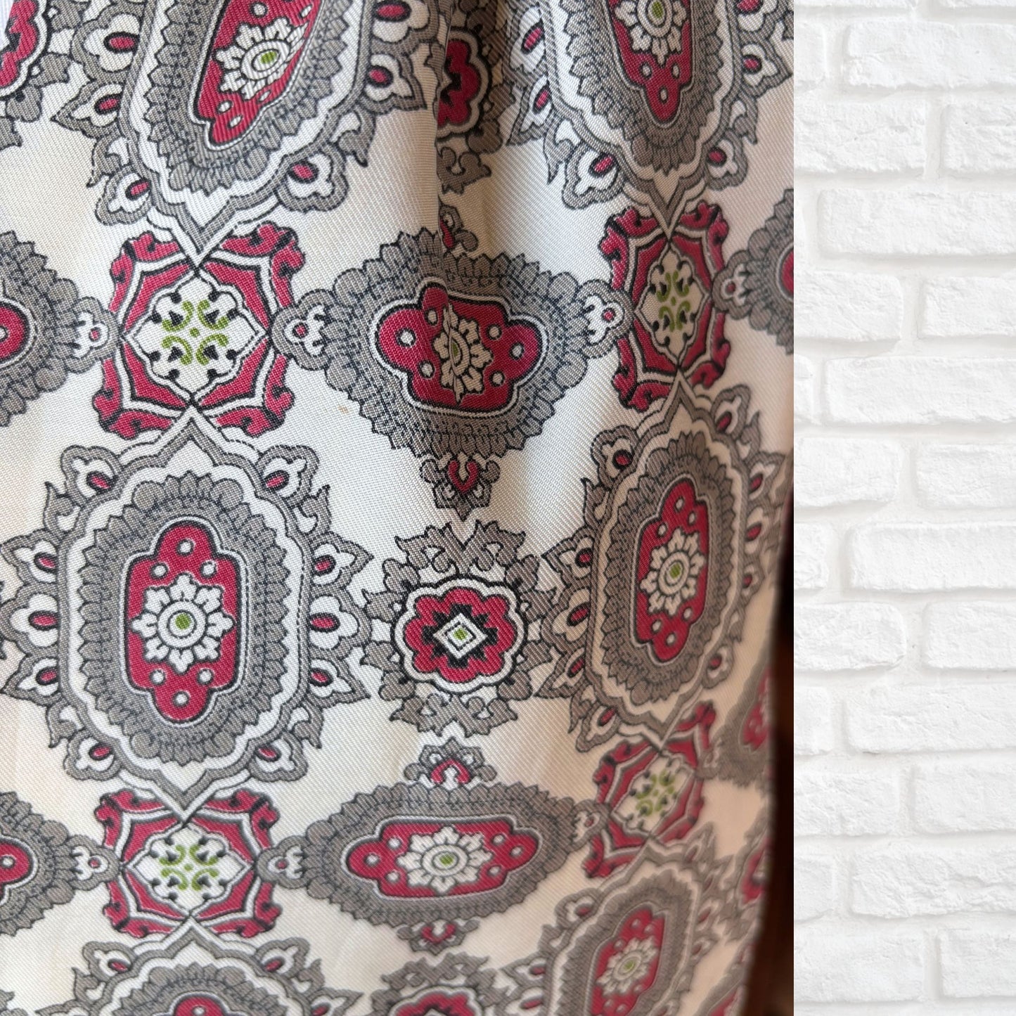 60s Mod Style Cream, Grey, Red, Black and Green Paisley Print Vintage Tootal Cravat