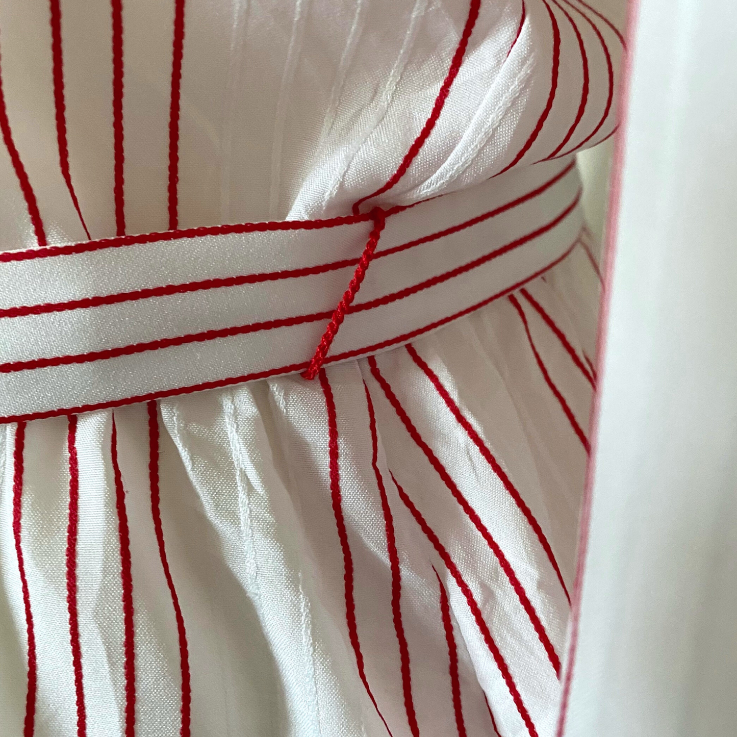 70s /80s white and red striped dress with matching belt by Kay Windsor. Approx UK size 14-16