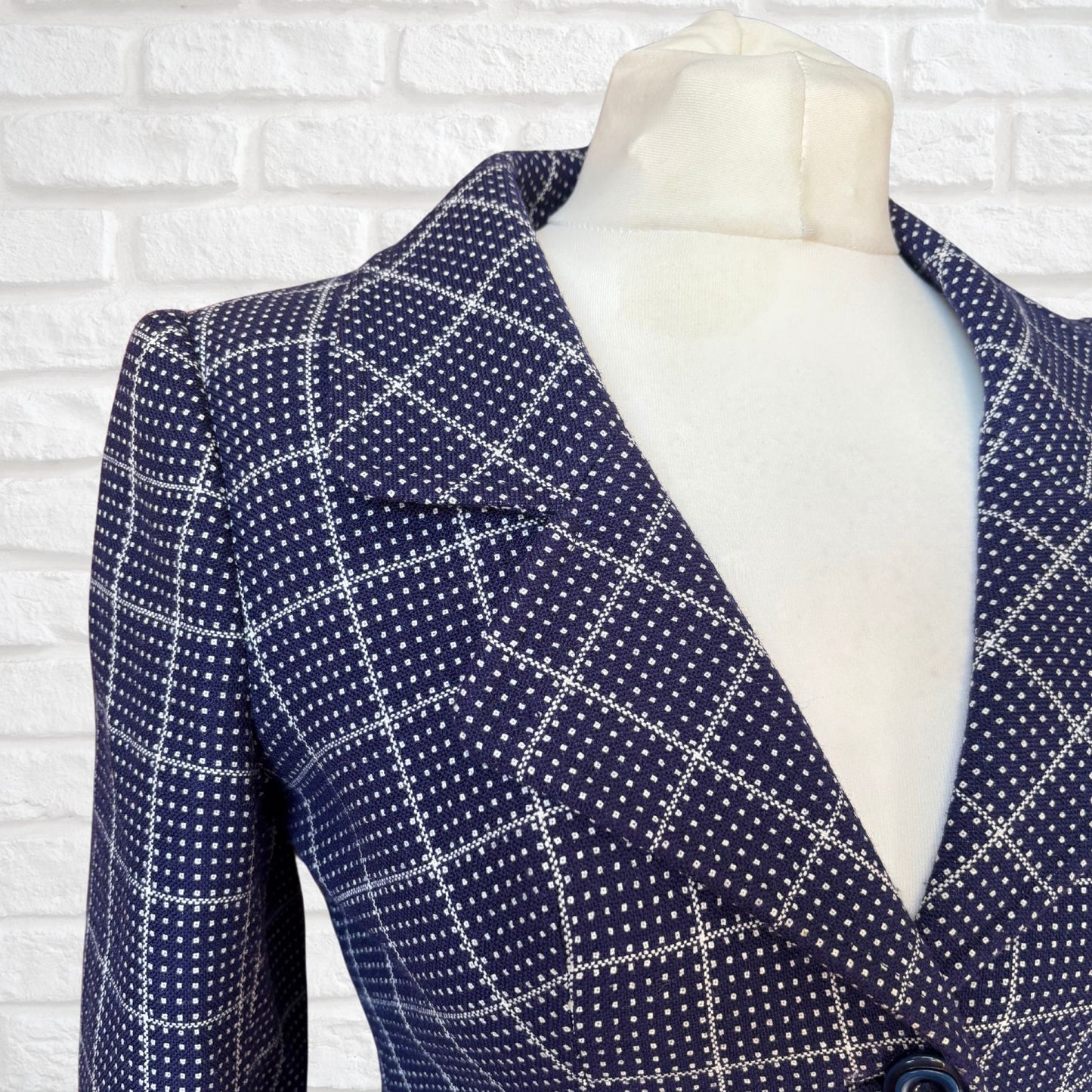 Vintage Navy & White 70s Belted Jacket with Wide Lapels .Approx UK size 8-10