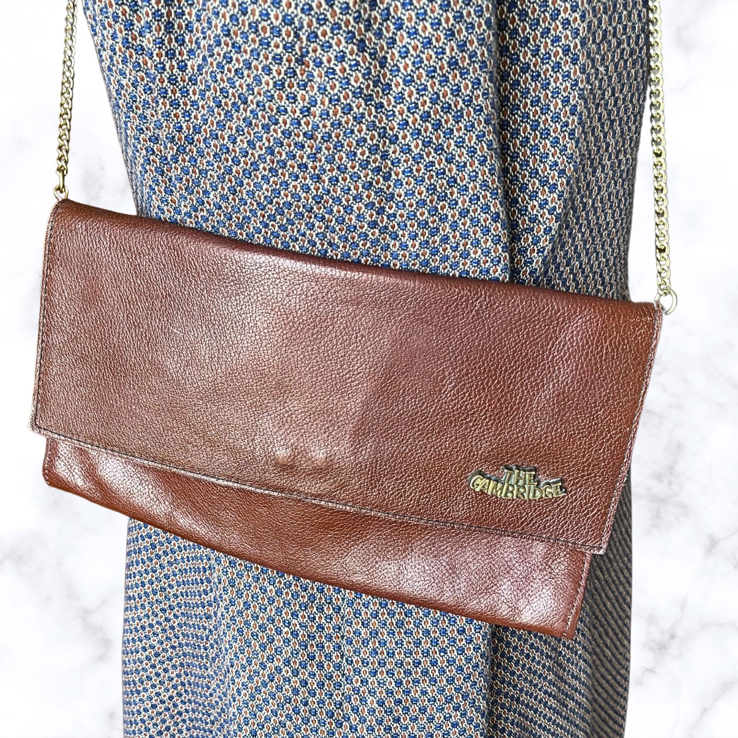 Vintage Brown Leather Envelope Bag with Detachable Chain Strap. The Cambridge Bag