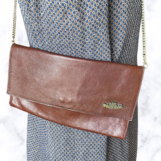 Vintage Brown Leather Envelope Bag with Detachable Chain Strap. The Cambridge Bag