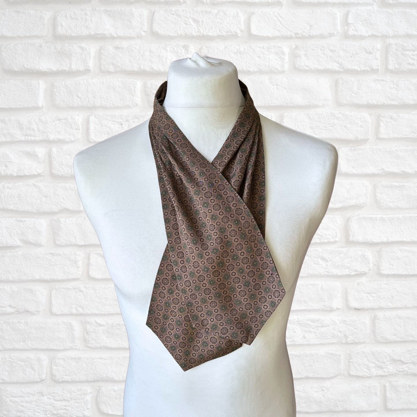 60s Mod Style Brown, Black, Green and Yellow Geometric Print Vintage Tootal Cravat