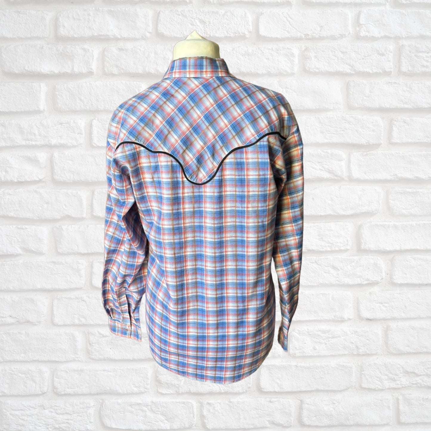 Vintage Checked Western Style Shirt with Black Piping  - Classic Retro Style. Approx UK size S- M ( men) 10-14 ( women)