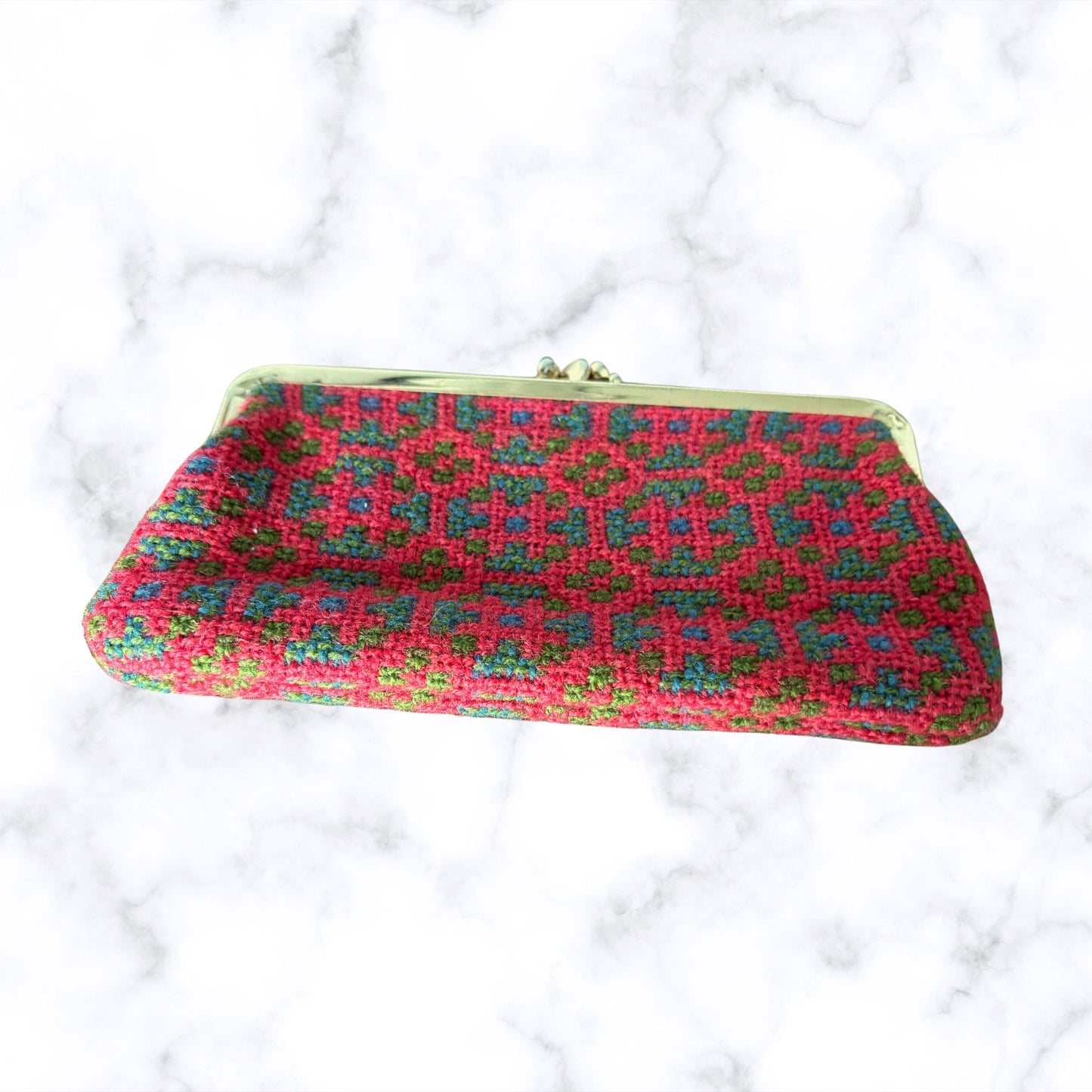 Vintage Red, Green, and Blue Wool Tapestry Large Coin Purse