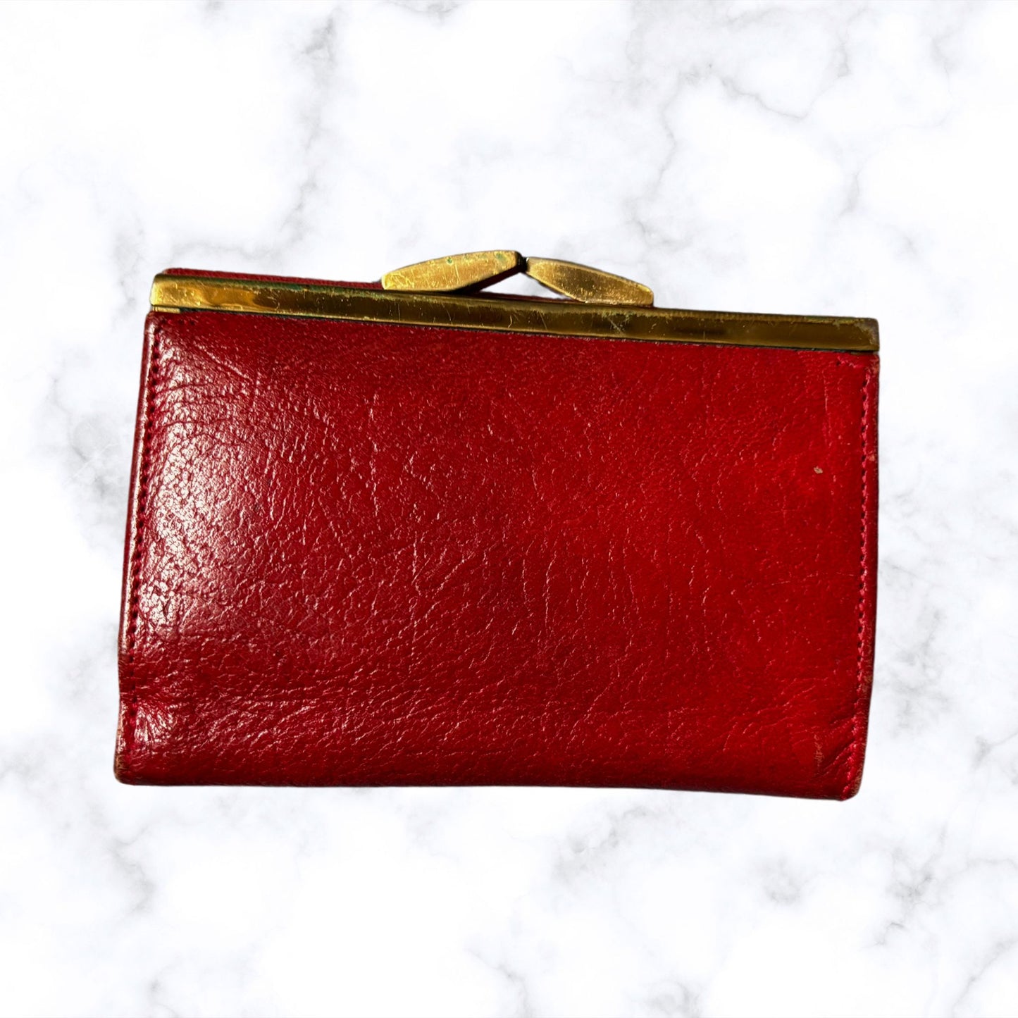 Vintage 1960s Textured Red Leather Clasp Top Purse/Wallet - Stylish and Practical