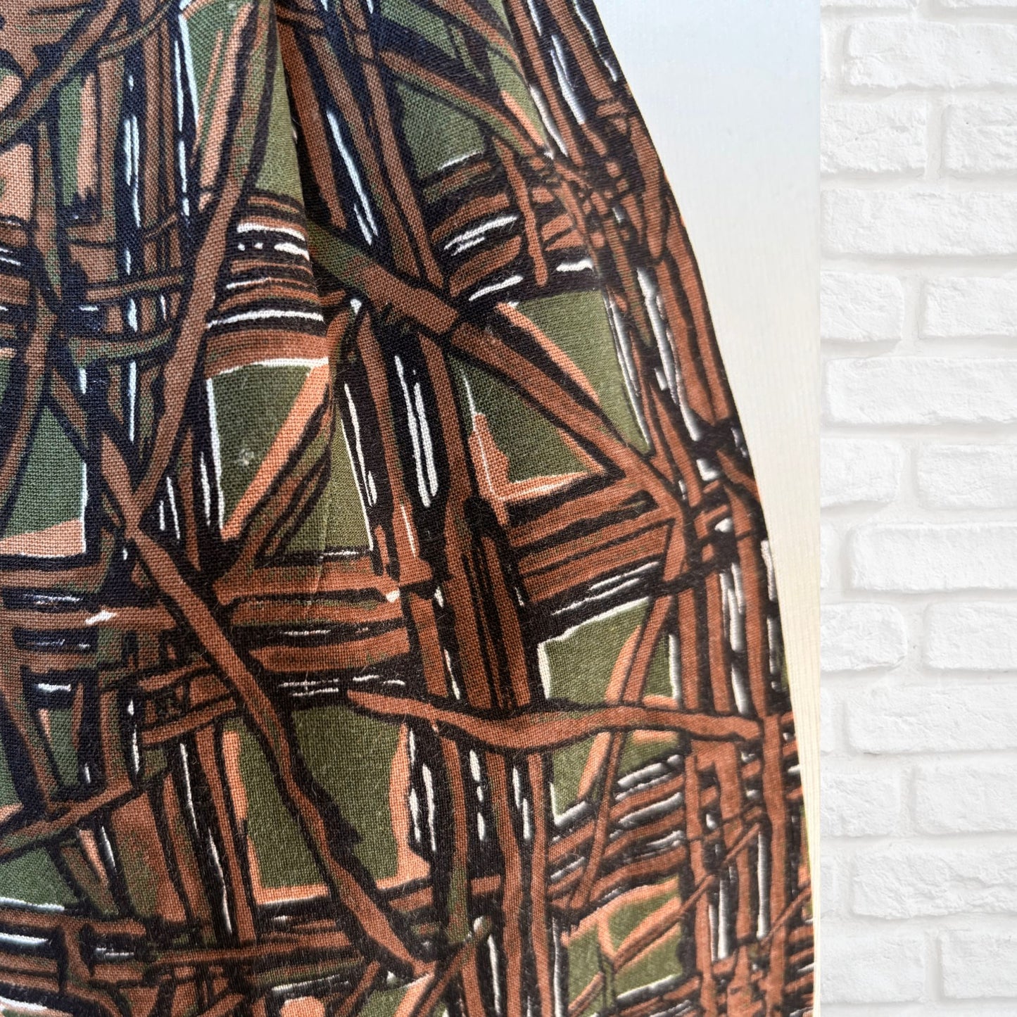 60s Mod Style Green, Brown and White Abstract Print Vintage Cravat