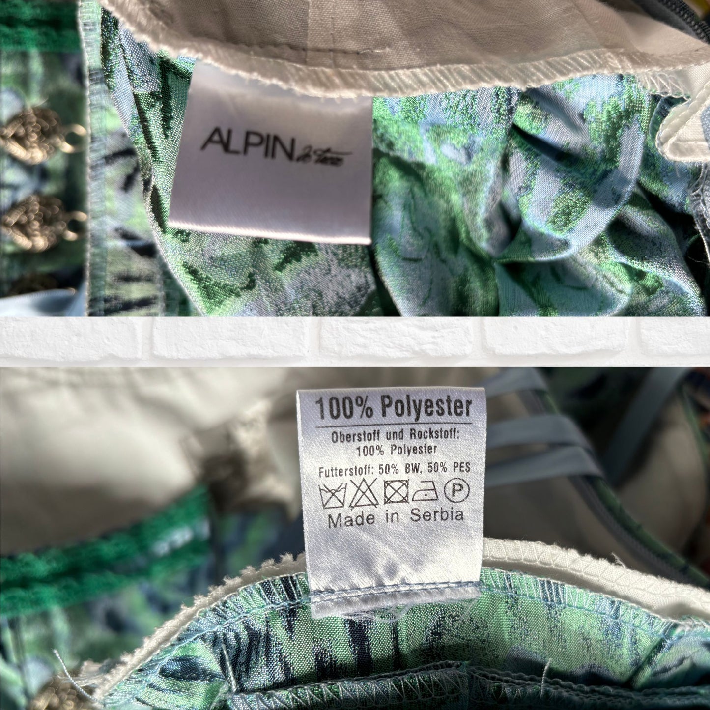 Vintage Blue and Green Shimmery Dirndl Dress with Lace-Up Bodice. Approx UK size 14