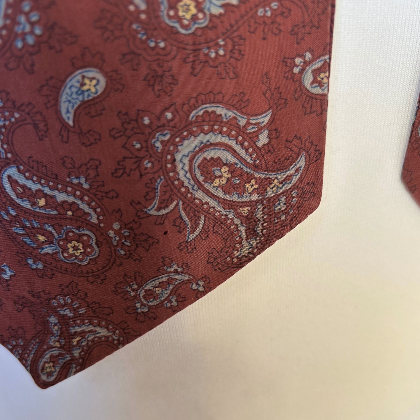 60s Mod Style Red, Grey and Yellow Paisley Print Silk Vintage Cravat