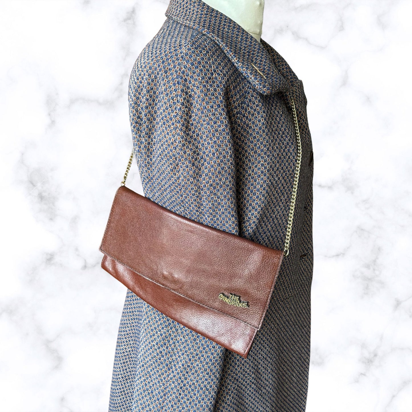 Vintage Brown Leather Envelope Bag with Detachable Chain Strap. The Cambridge Bag