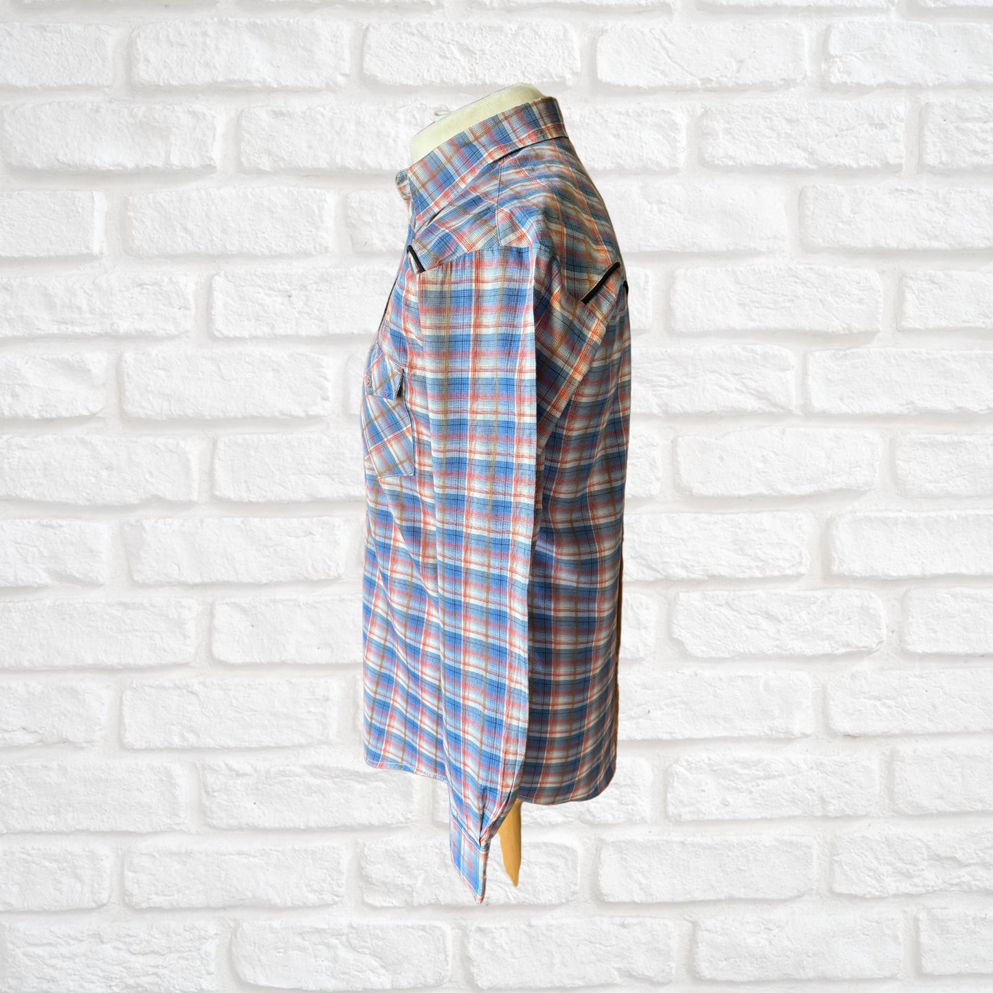 Vintage Checked Western Style Shirt with Black Piping  - Classic Retro Style. Approx UK size S- M ( men) 10-14 ( women)