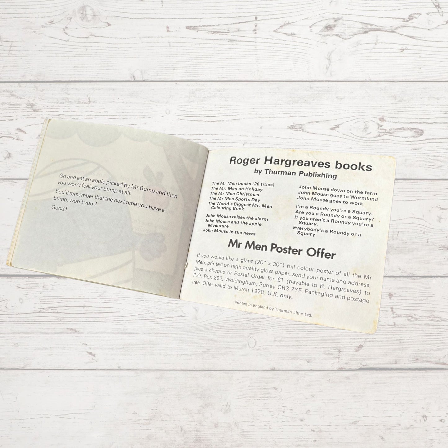 Mr. Bump by Roger Hargreaves. Original 1970s The Mr Men series. 1971 edition. Great gift idea