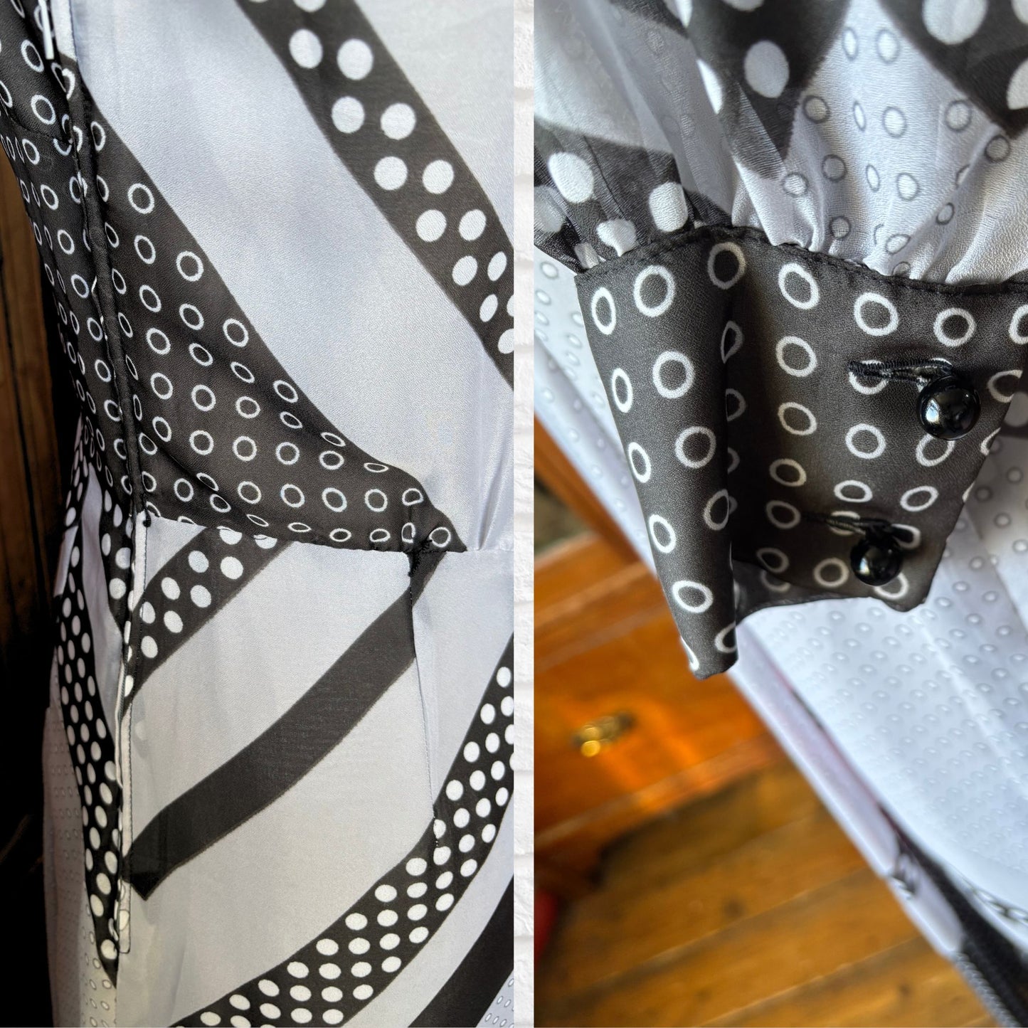 70s Floral Vintage Maxi Dress with Stripes and Polka Dots. Approx UK size 12 -14