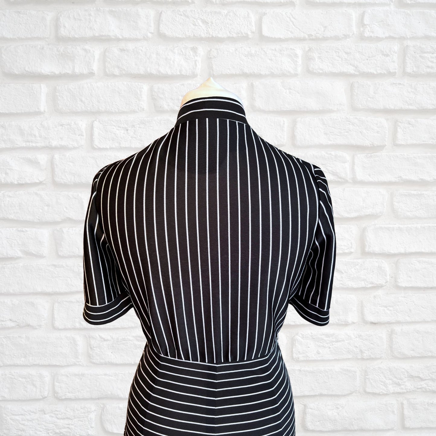Vintage Monochrome Striped 70s Midi Dress by Liza Peta Approx UK size 10