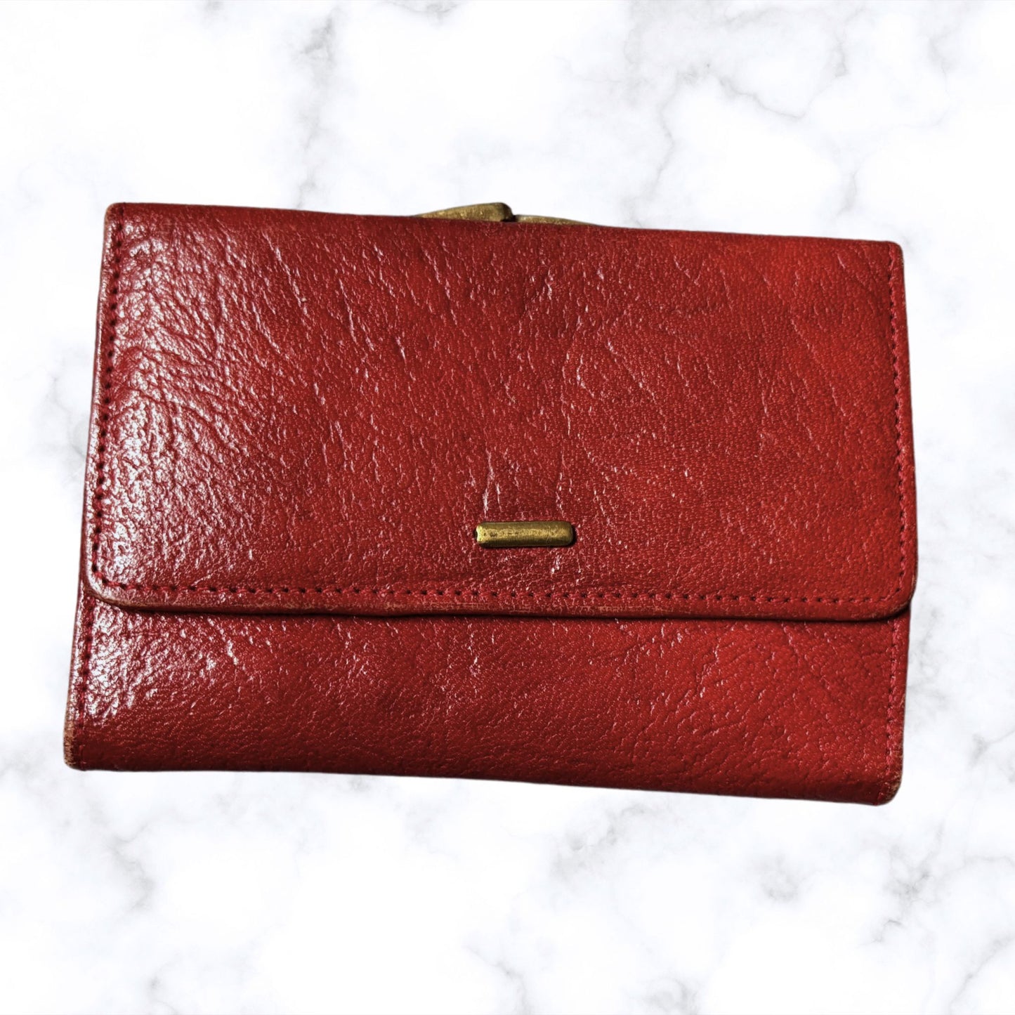 Vintage 1960s Textured Red Leather Clasp Top Purse/Wallet - Stylish and Practical