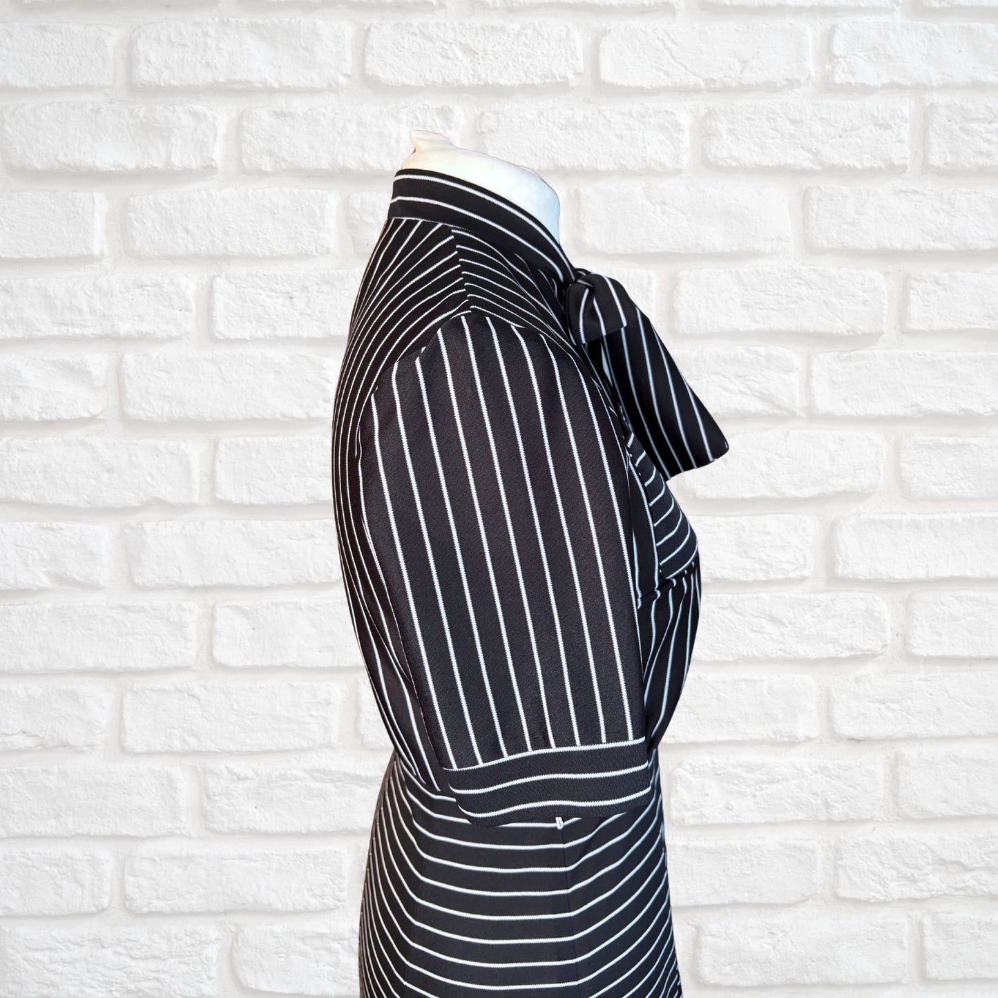 Vintage Monochrome Striped 70s Midi Dress by Liza Peta Approx UK size 10