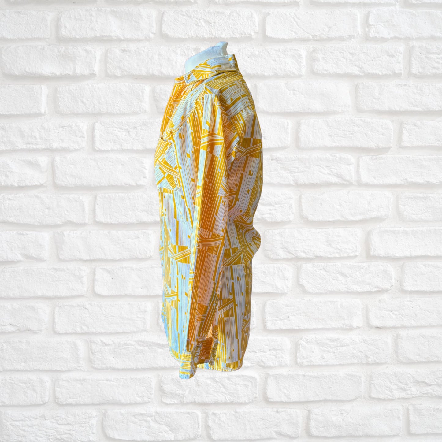 70s Geometric Print Long Sleeved Cotton Slim Fit Vintage Shirt. Approx UK size S (men) 10 (women)