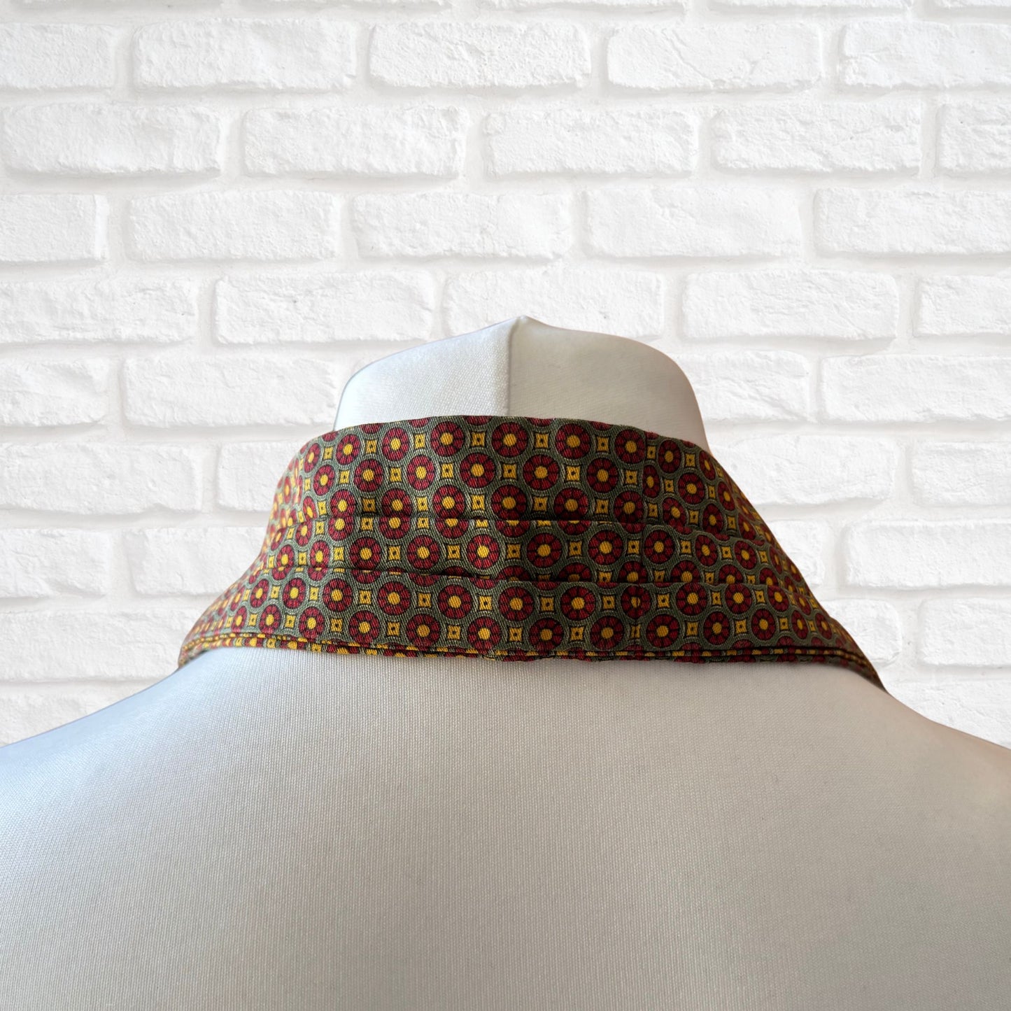 60s Mod Style Green, Yellow, Red and Black Geometric Print Vintage Cravat