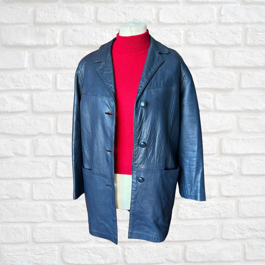 Vintage Navy Blue 70s Leather Jacket by Suedecraft. Approx UK size 12-16