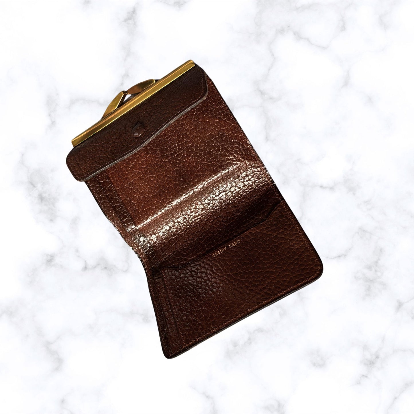 Vintage 1960s Brown Leather Clasp Top Purse/Wallet - Stylish and Practical