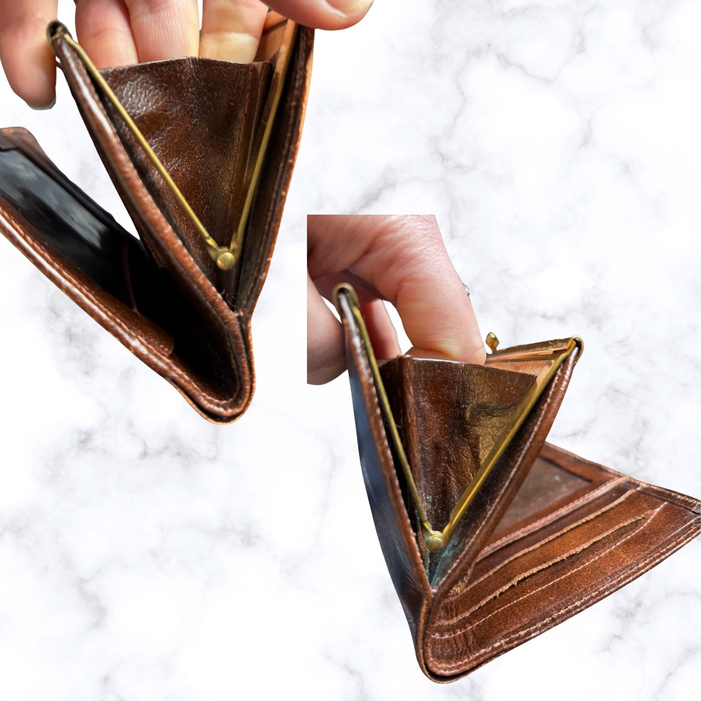 Vintage 1960s Brown Savona Leather Clasp Top Purse/Wallet - Elegant and Practical