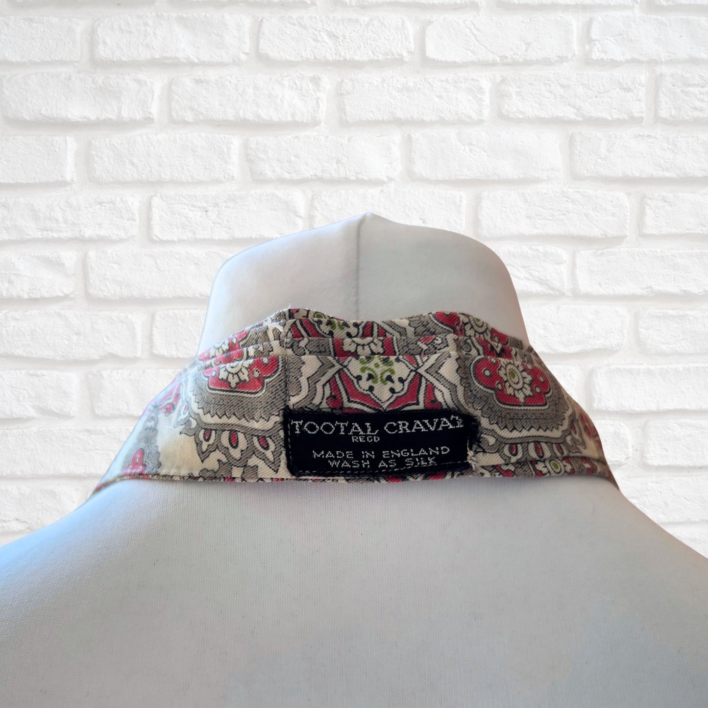 60s Mod Style Cream, Grey, Red, Black and Green Paisley Print Vintage Tootal Cravat