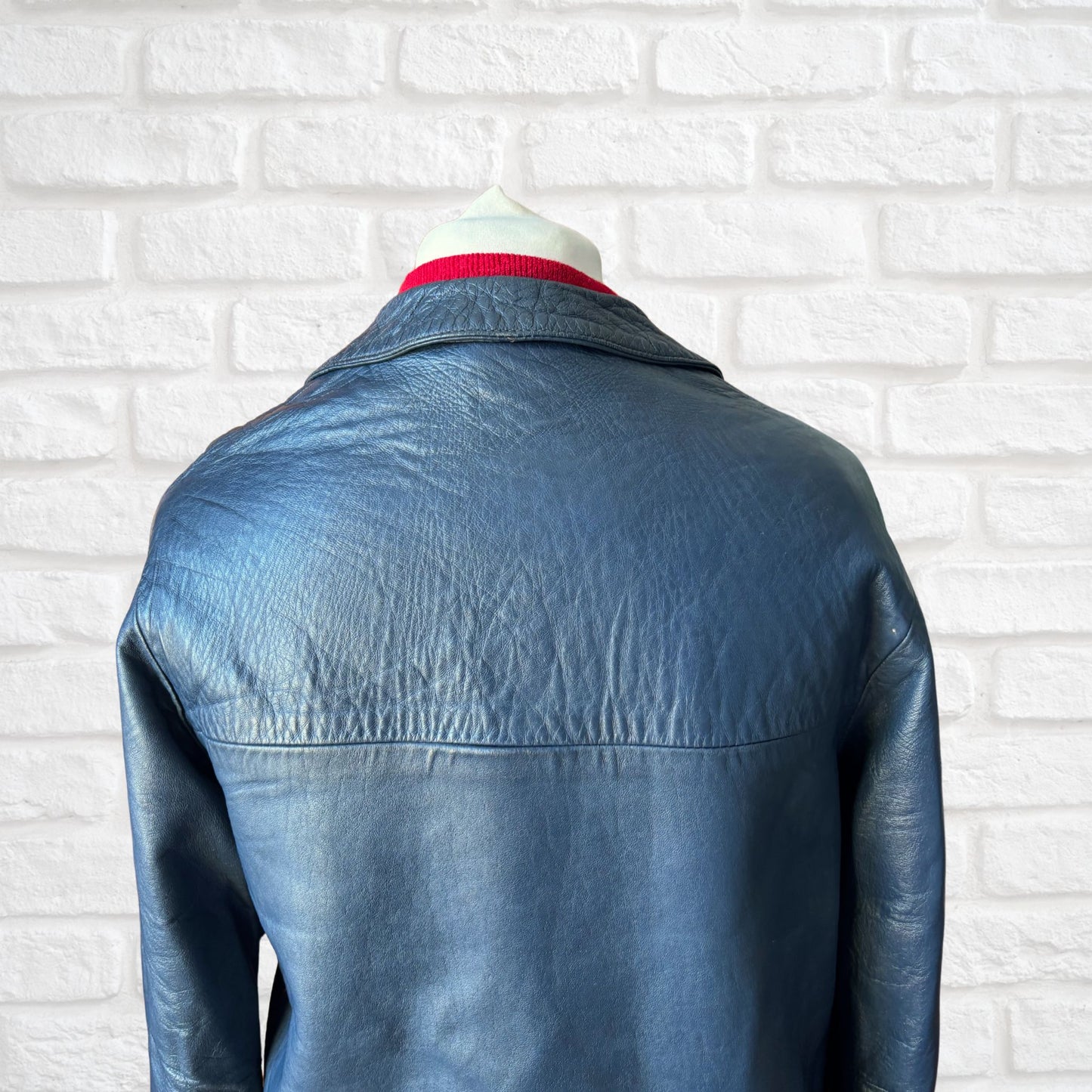 Vintage Navy Blue 70s Leather Jacket by Suedecraft. Approx UK size 12-16
