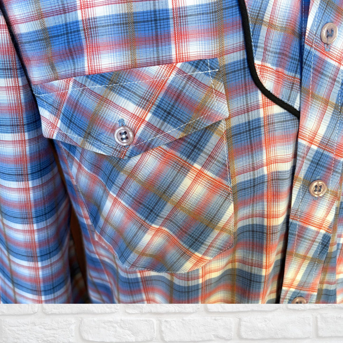 Vintage Checked Western Style Shirt with Black Piping  - Classic Retro Style. Approx UK size S- M ( men) 10-14 ( women)