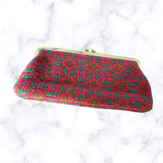 Vintage Red, Green, and Blue Wool Tapestry Large Coin Purse