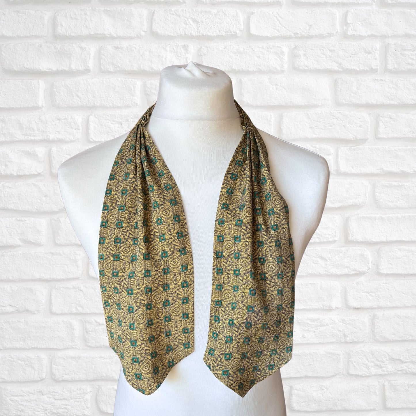 60s Mod Style Yellow, Black and Green Abstract Print Vintage Tootal Cravat