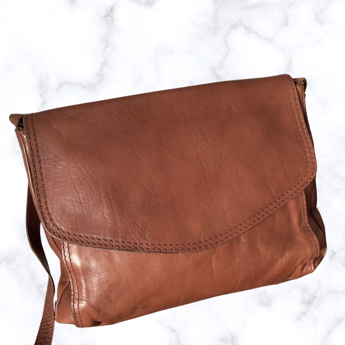 Large Brown Leather Vintage Shoulder/Crossbody Bag with Adjustable Strap