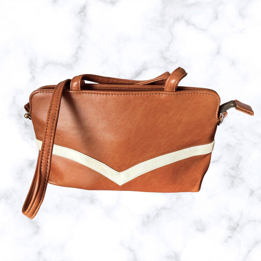 Dark Tan Vintage Top Handle/Shoulder Bag with White Chevron Stripe.