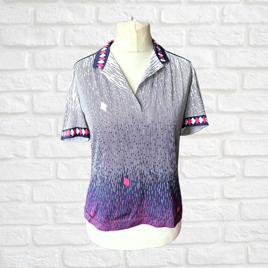 Vintage 70s Abstract Print Short Sleeved Cotton Shirt. Approx UK size 12- 14
