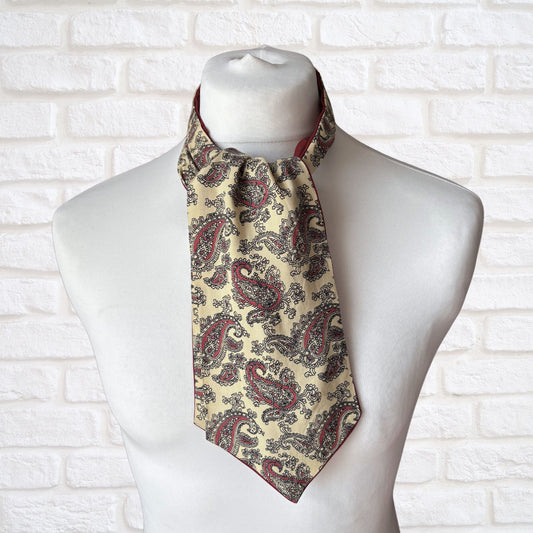 60s Mod Style Red and Yellow, Black and Red Paisley Print Vintage Tootal Cravat