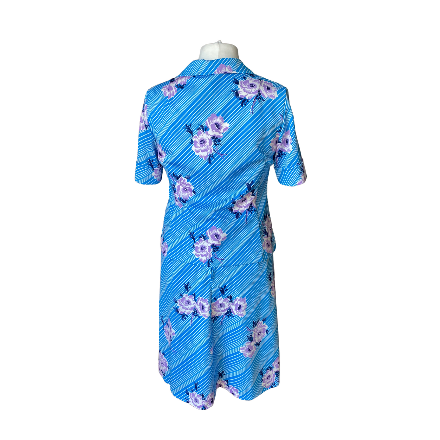 70s Hawaiian style blue and white short sleeved skirt suit /  co ord. Approx  UK size 14 -16