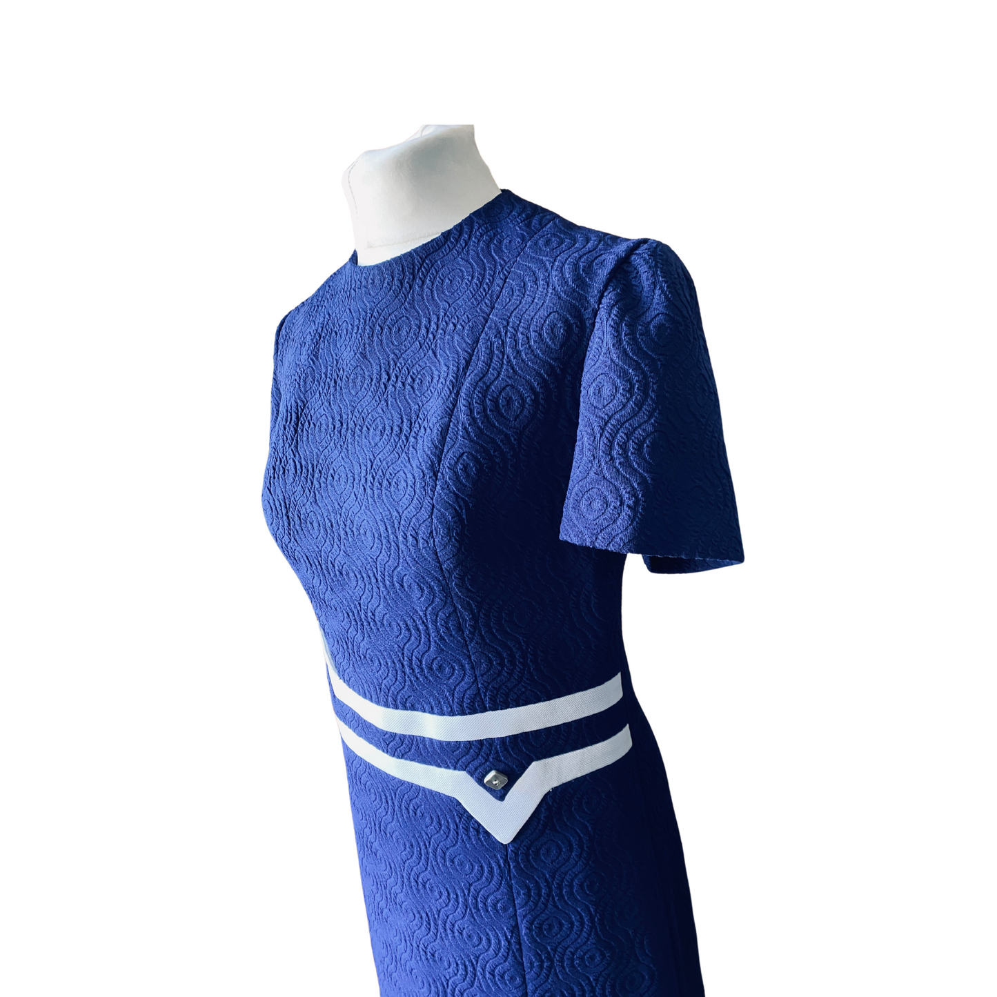 60s blue and white scooter style mini dress . Approx U.K. size  12-14