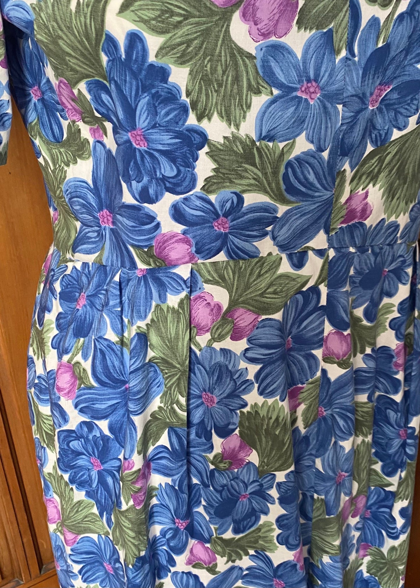 Vintage cotton 50s style blue and purple floral dress. . Approx UK 14-16