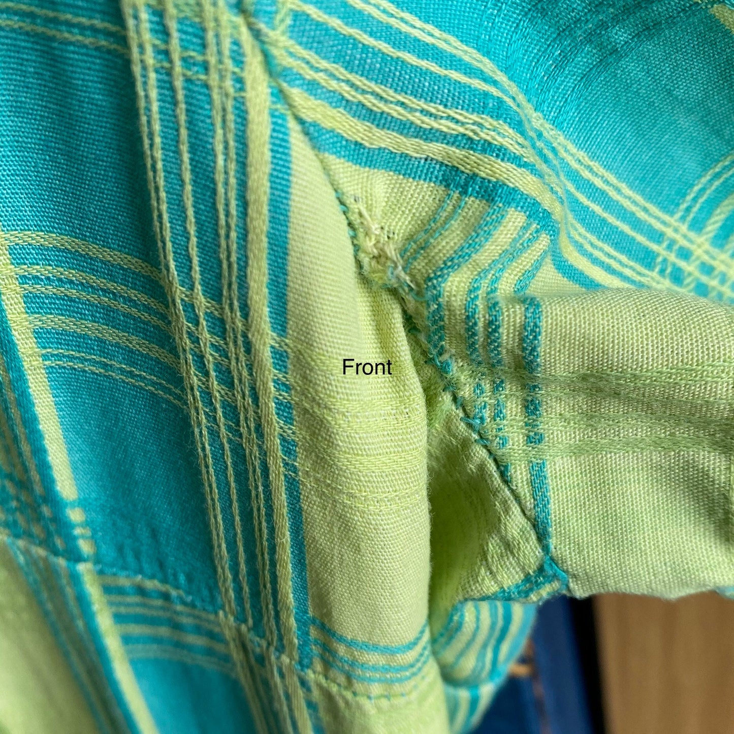 50s cotton blue and green checked summer dress . Approx  UK  8-10